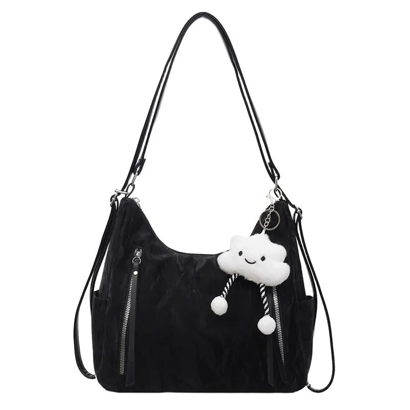 Women's soft PU fashion backpack with pendant accessory in multiple colour options