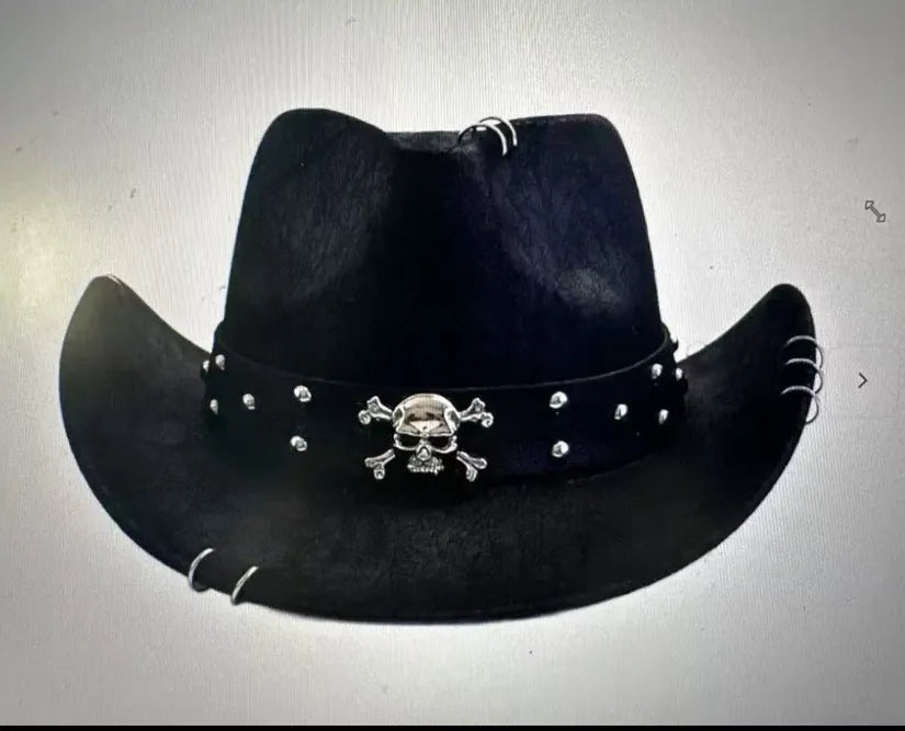 Brown leather velvet Western cowboy hat with curved brim and conical crown on a neutral background.