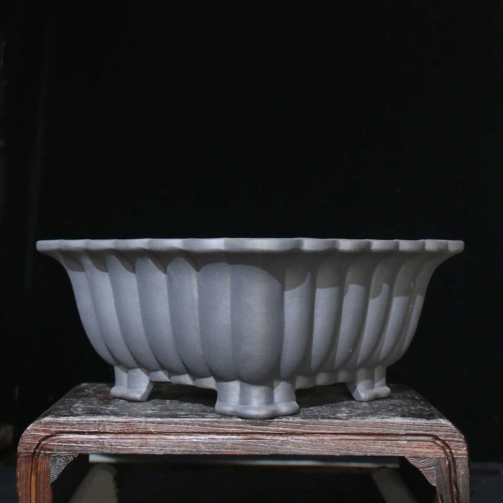 Square purple sand ceramic bonsai pot with classical styling and 37cm inner diameter