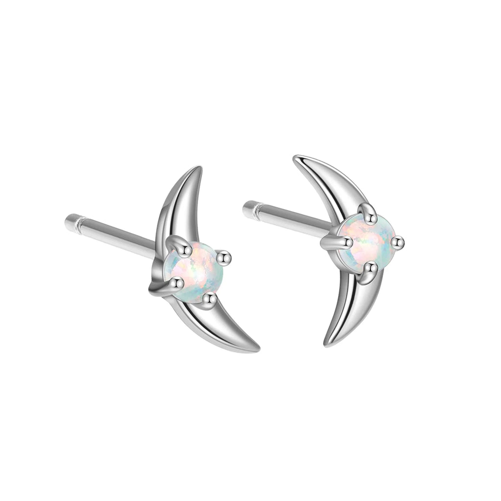 A pair of geometric 925 silver earrings with a stone accent, shown in gold and platinum colour options.