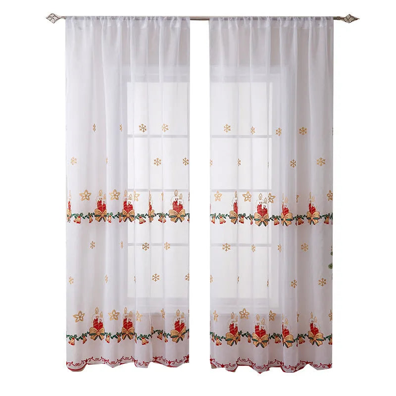 American Christmas curtains with embroidered snowflakes in semi-sunshade polyester fabric
