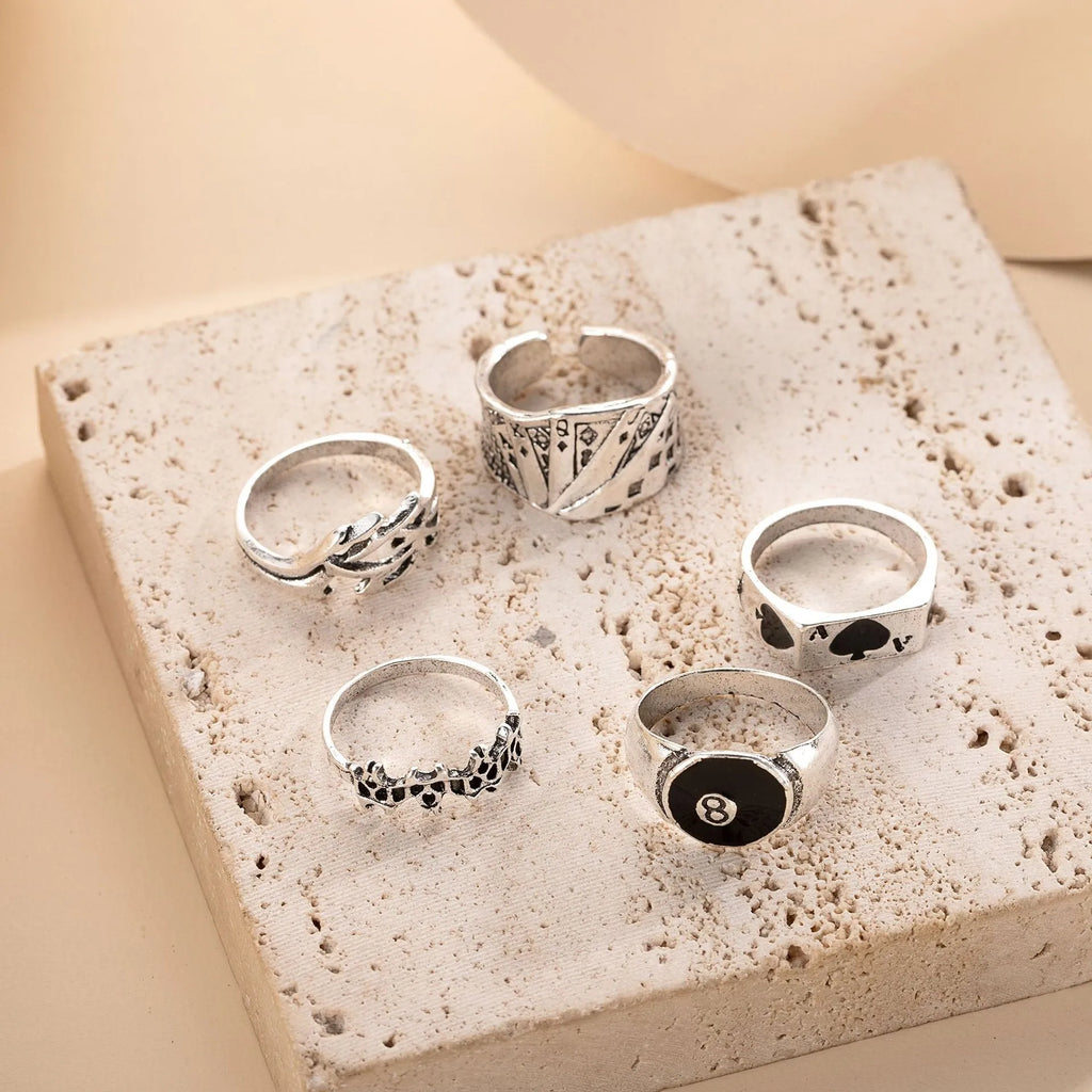 Black alloy poker ring with retro spade card design for women