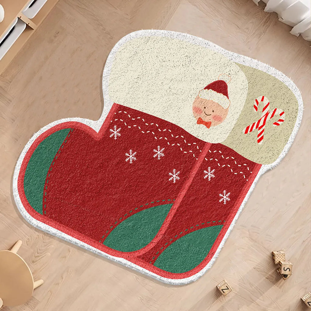 Christmas-themed round alien-shaped rug with imitation cashmere material in festive holiday patterns