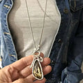 Long geometric alloy necklace with snake bone chain in blue water drop colour