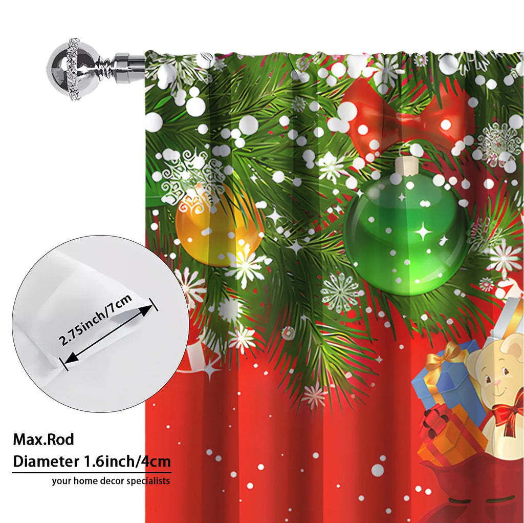 3D digitally printed Christmas curtain panel showing a modern European festive design, made from polyester fabric.