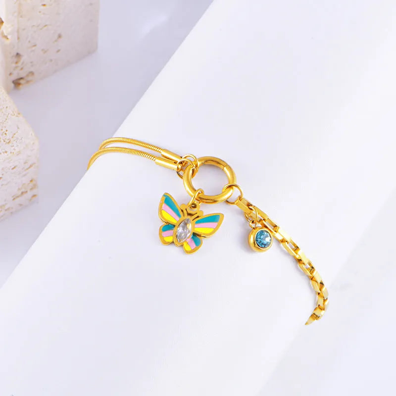 Gold titanium steel butterfly necklace and bracelet set with snake bones chain