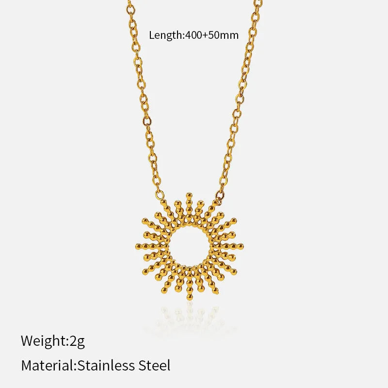 Sunflower-themed women's necklace and bracelet set in yellow gold 14K stainless steel
