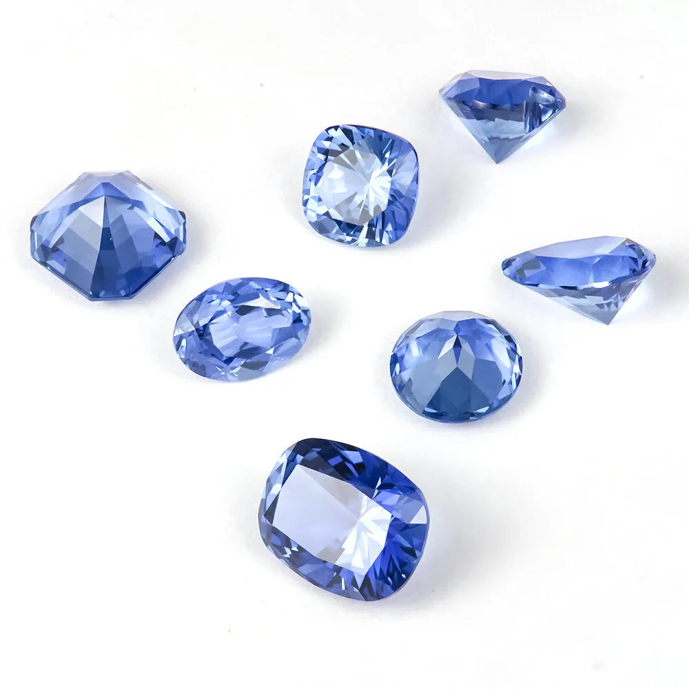 Royal blue cultivated gems with love shaped tiara cut in multiple shapes and carat weights
