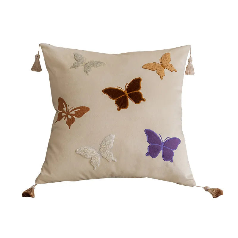 Chinese style couch pillow with butterfly embroidery in beige, black or purple colour, 45x45cm size