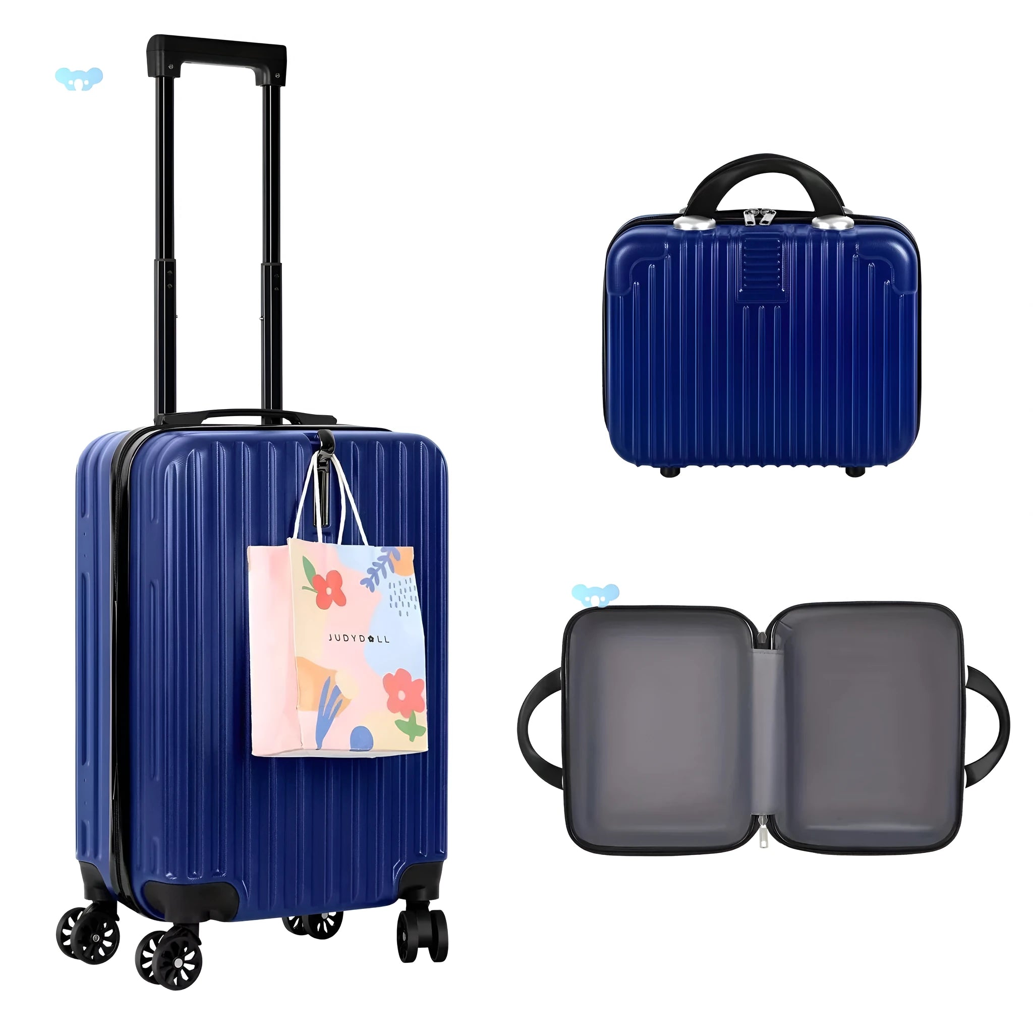Grey aluminium alloy two-piece luggage set with main trunk and smaller mini box