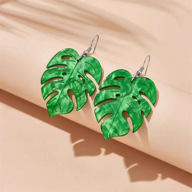 Acrylic drop-shaped earrings with coconut and Artocarpus heterophyllus summer botanical designs in five colour styles