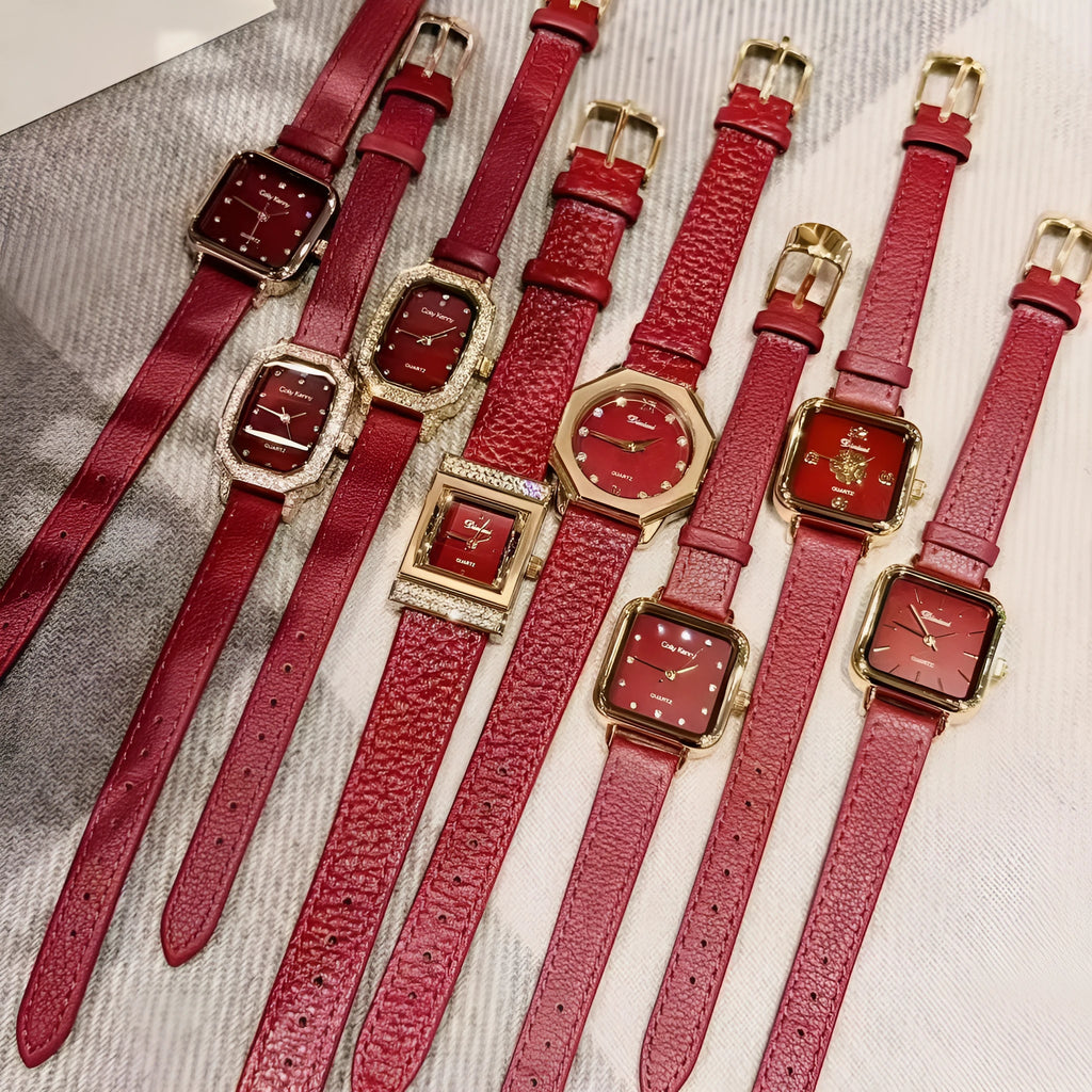 Chinese style women's alloy watch showing various dial designs including Camellia and diamond options.