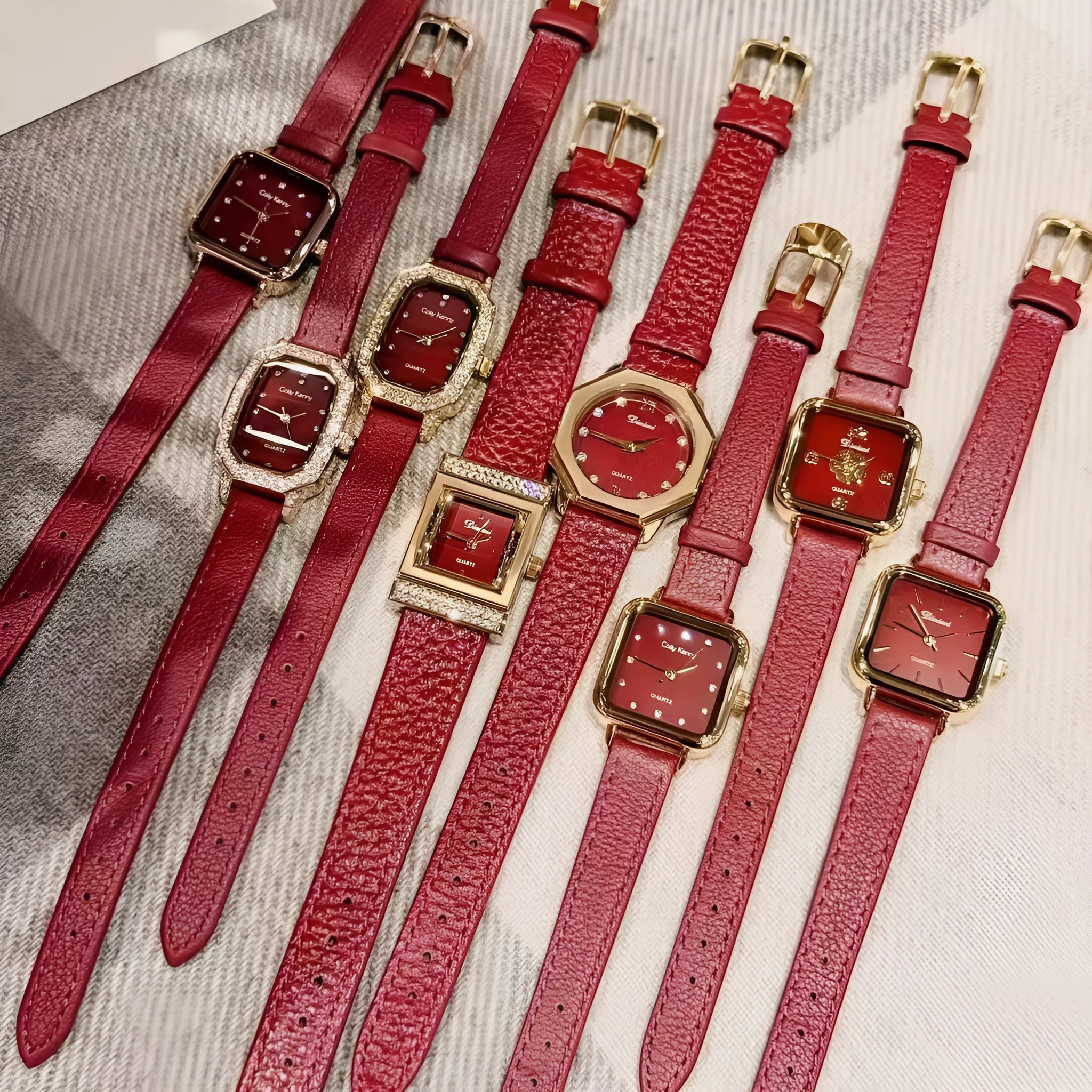 Chinese style women's alloy watch showing various dial designs including Camellia and diamond options.