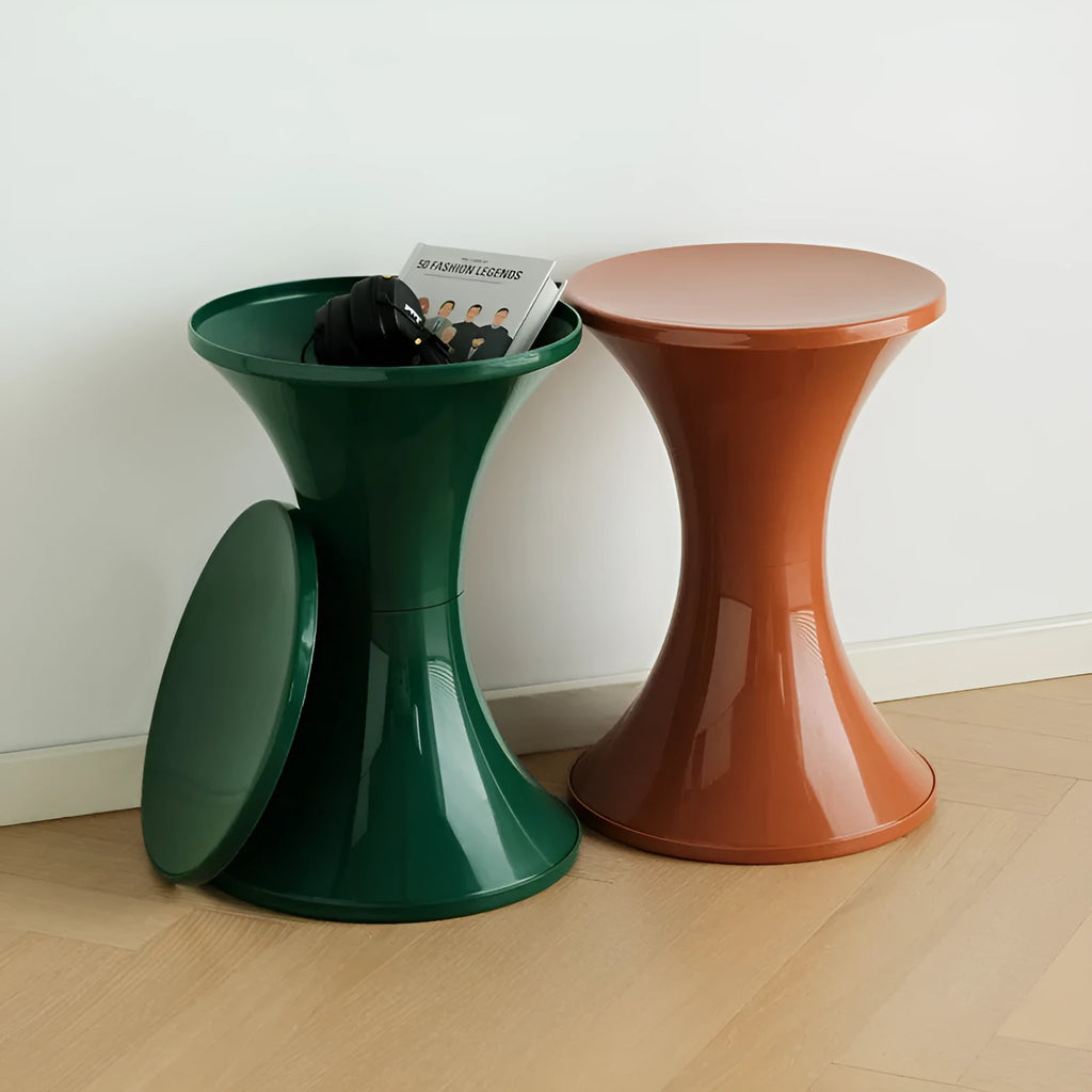 Plastic hourglass shoe changing stool in green colour showing contoured seating design