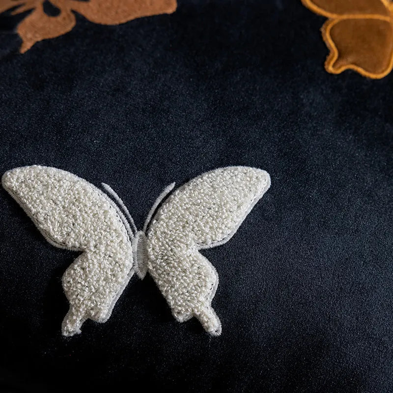 Chinese style couch pillow with butterfly embroidery in beige, black or purple colour, 45x45cm size