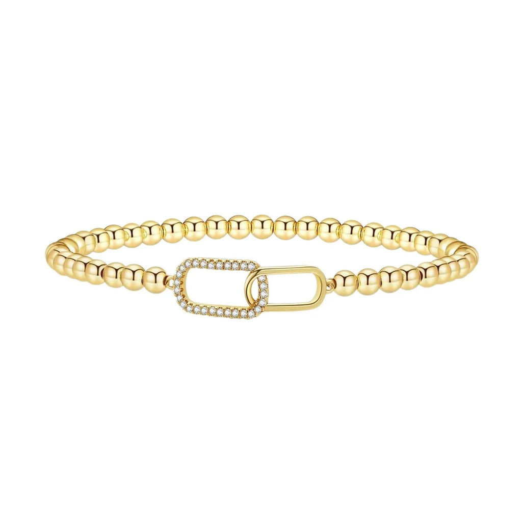 Simple geometric stainless steel adjustable beaded bracelet for women in an electroplated colour finish.