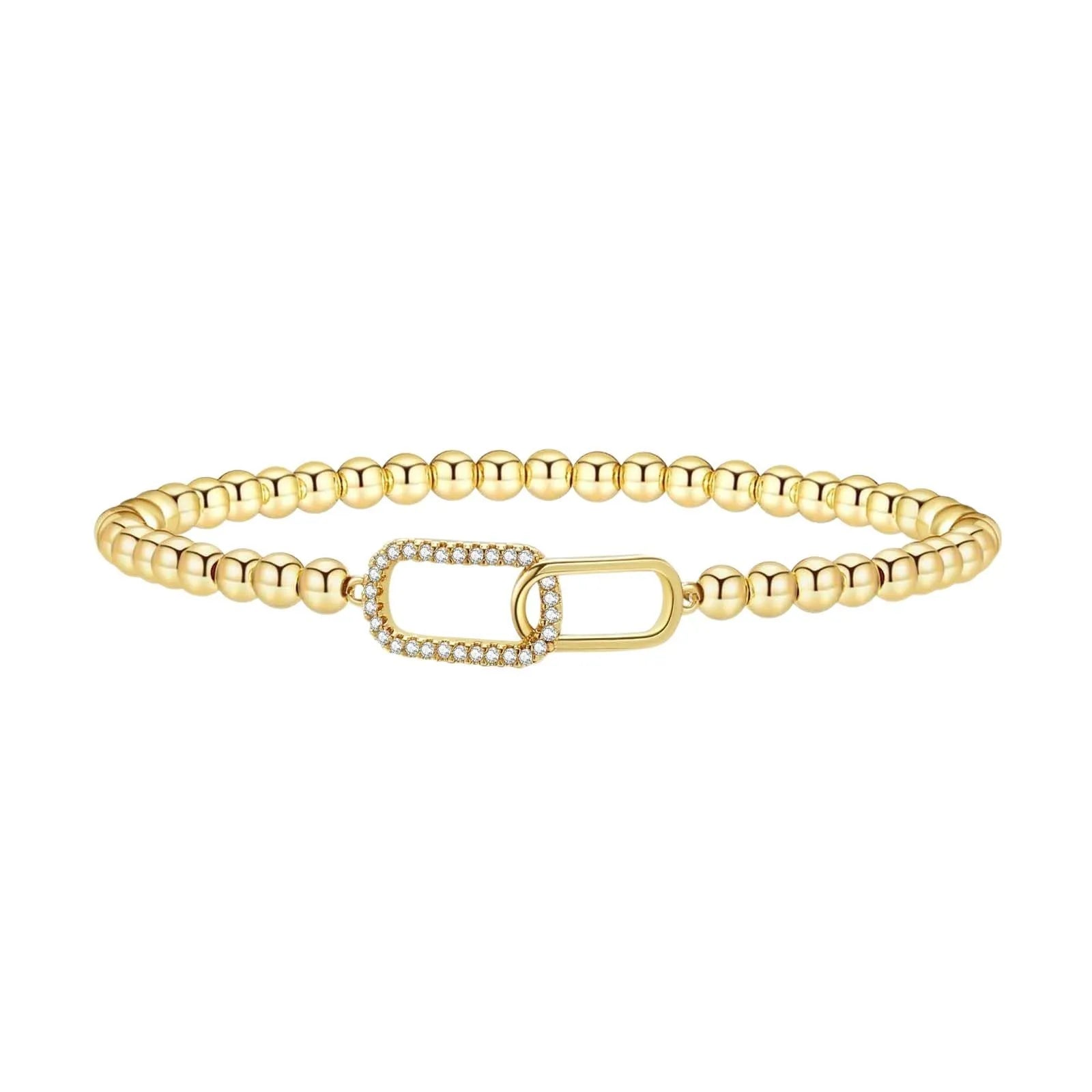 Simple geometric stainless steel adjustable beaded bracelet for women in an electroplated colour finish.