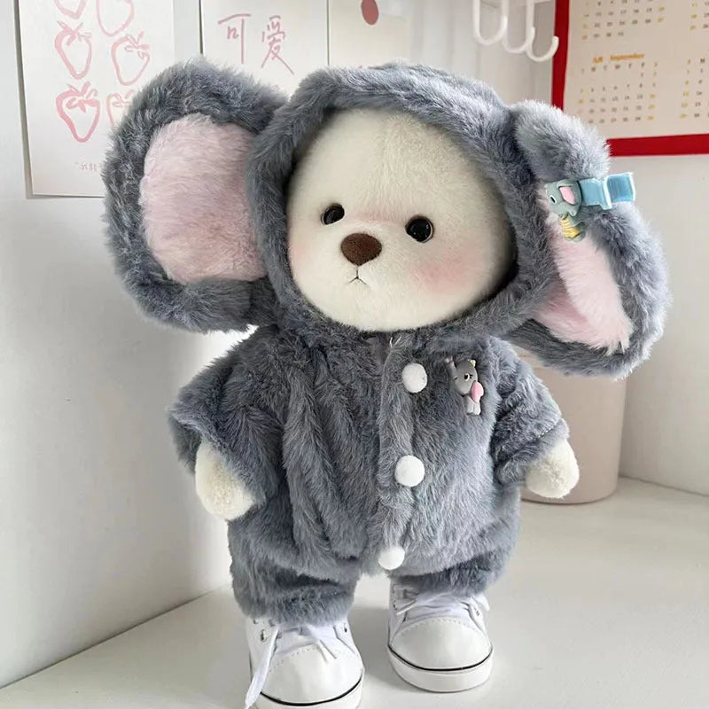 Grey elephant jumpsuit for 30cm teddy bear doll on plush material