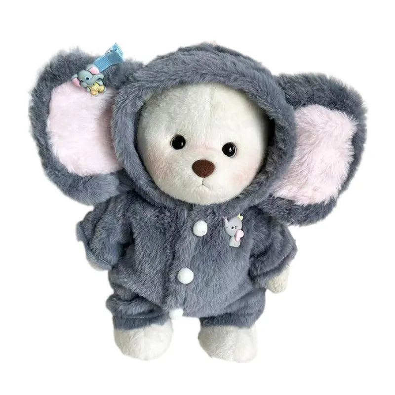 Grey elephant jumpsuit for 30cm teddy bear doll on plush material