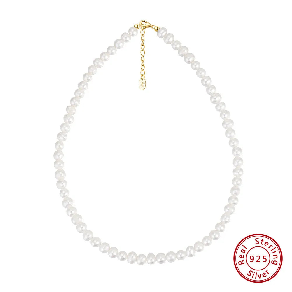 Women's adjustable freshwater pearl necklace with 925 sterling silver chain