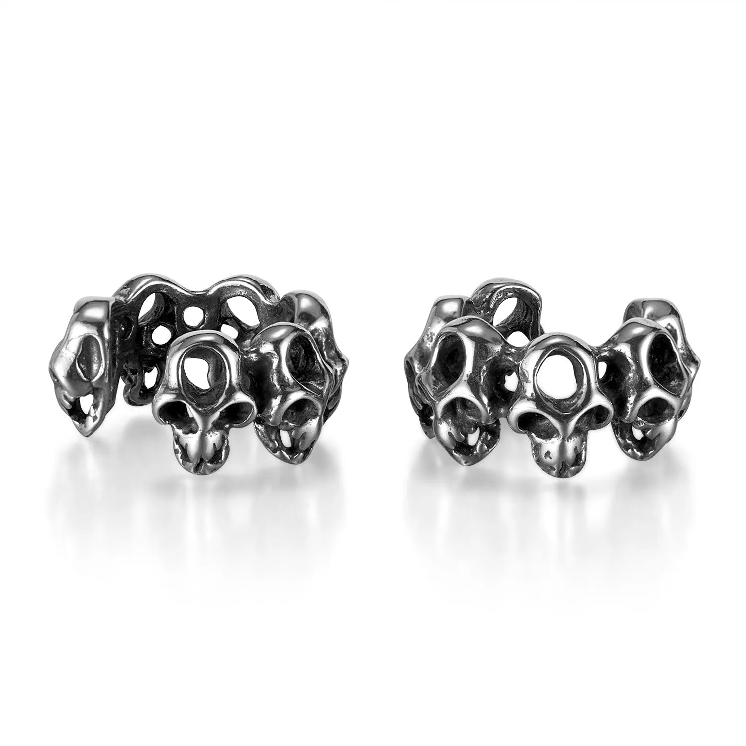 Retro hollow skull ear clip earrings with stainless steel construction and geometric hip hop style design