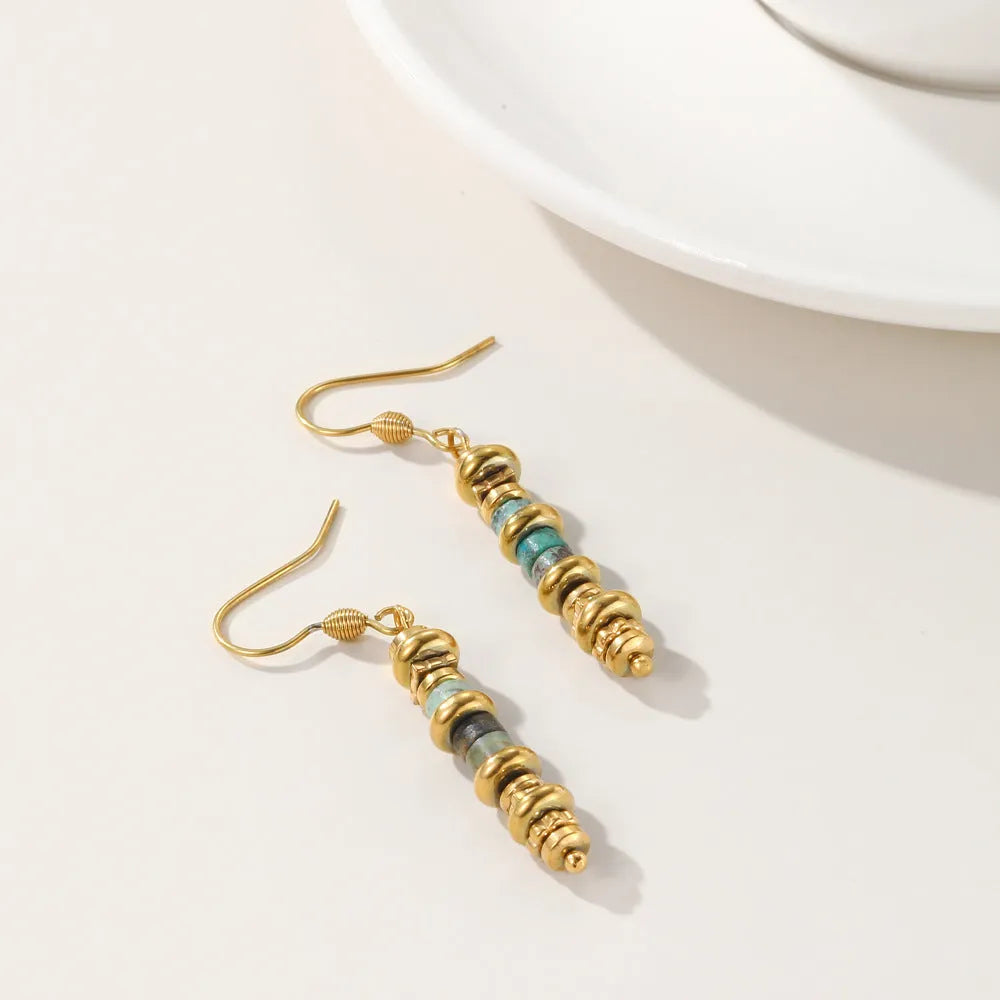 Geometric titanium steel dangle earrings with 18K purity in European retro style
