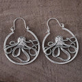 Antique silver octopus earrings with detailed animal zodiac design on zinc alloy
