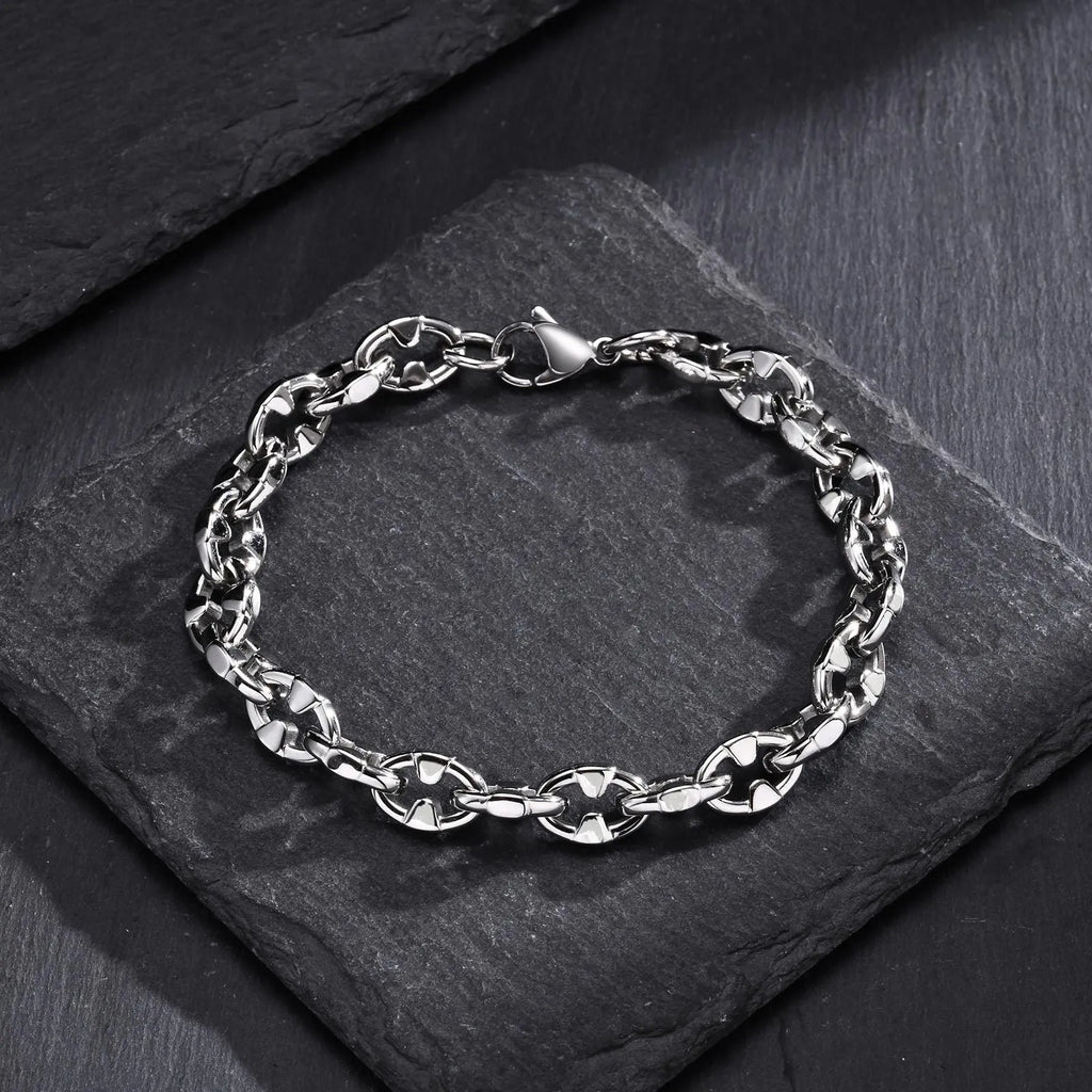 Handmade stainless steel thick geometric chain bracelet for men's hip hop style