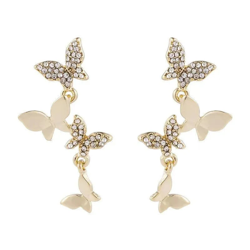 Women's gold four butterfly copper drop earrings natural style jewellery