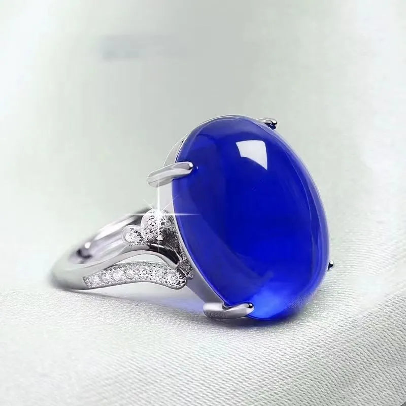 Adjustable natural sapphire ring in ethnic geometric style with five colour options