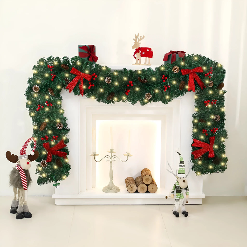 European-style rattan Christmas cane decoration with pine cone and red bow, approximately one metre tall.