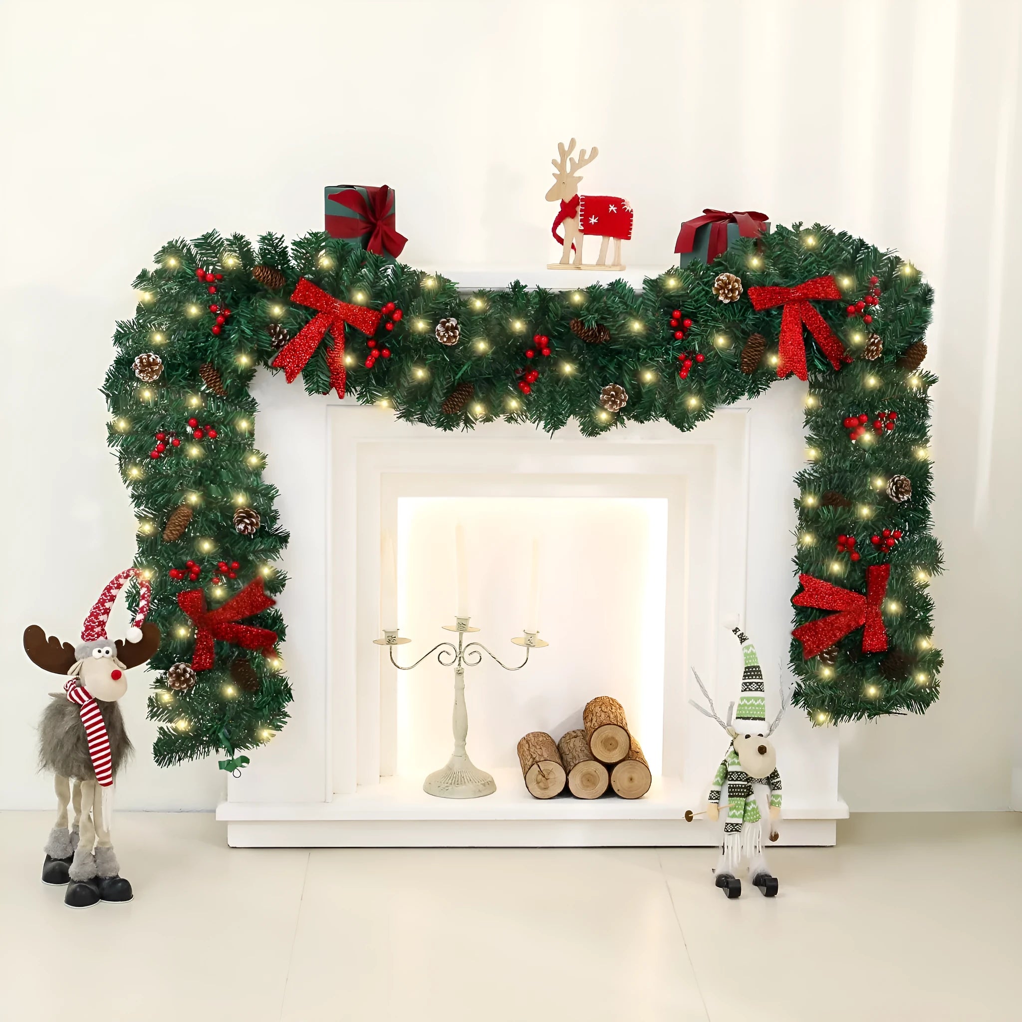 European-style rattan Christmas cane decoration with pine cone and red bow, approximately one metre tall.