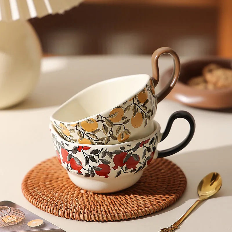 Ceramic coffee cup and saucer set in retro antique style with 210ml capacity