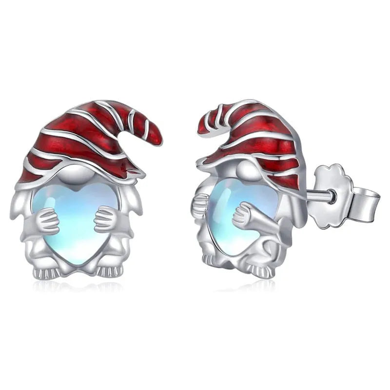 A pair of women's Santa Claus fashion earrings with a heart shape in an electroplated white gold colour.