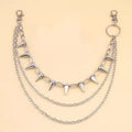 Silver metal waist chain with punk rivets and zipper decoration measuring 115cm length