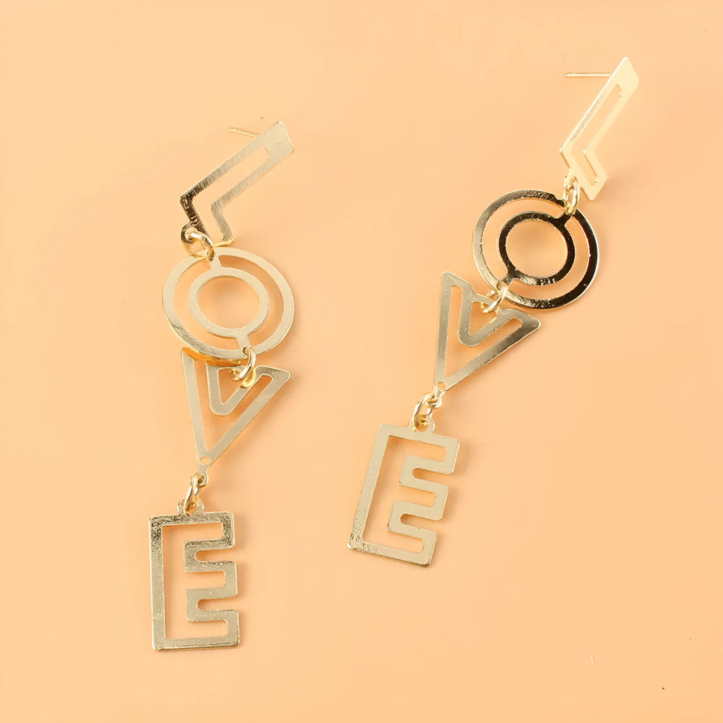 Gold alloy retro LOVE alphabet letter earrings for women