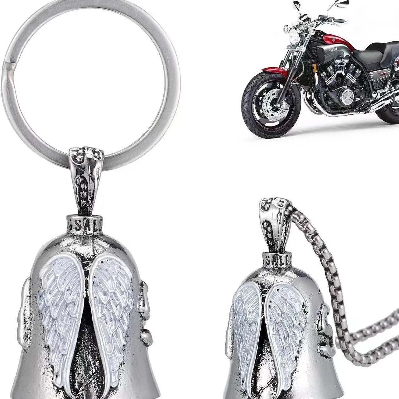 Vintage-style white angel wings necklace and keychain made from alloy.