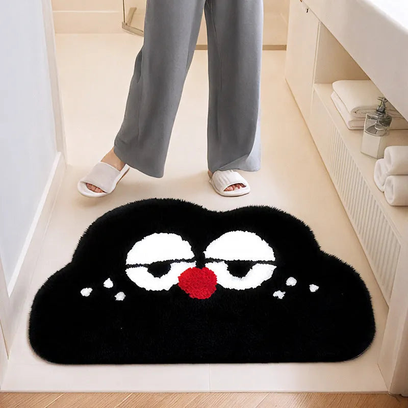 Cartoon cloud printed bathroom mat in green colour with thickened imitation cashmere polyester fibre construction