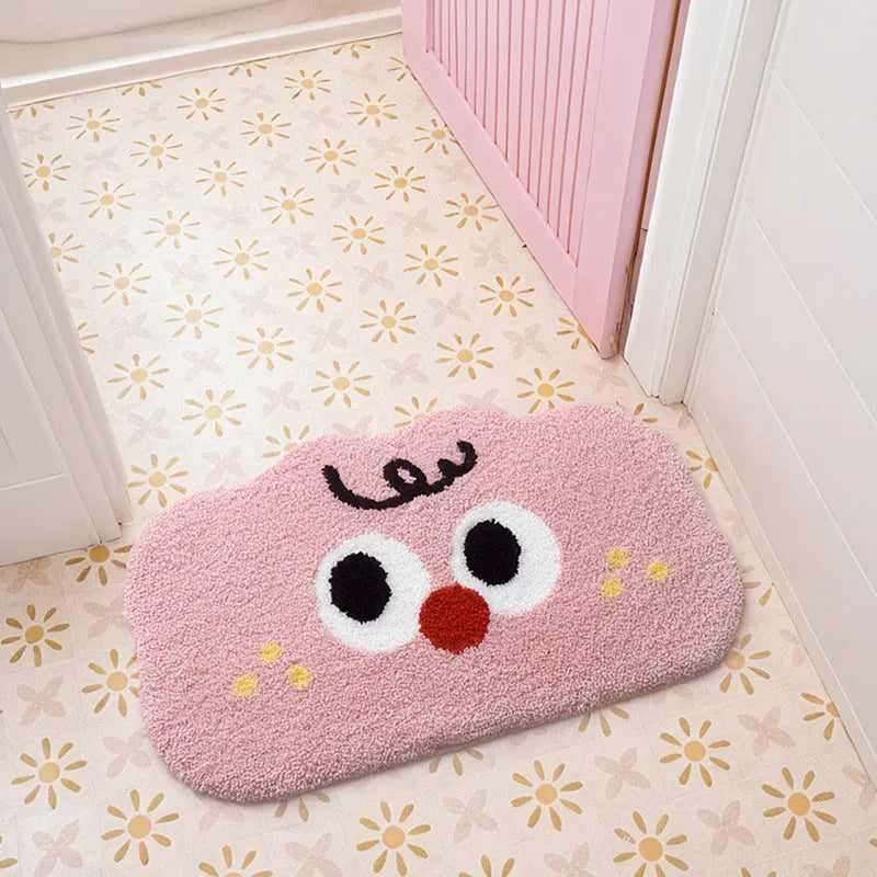 Cartoon cloud printed bathroom mat in green colour with thickened imitation cashmere polyester fibre construction