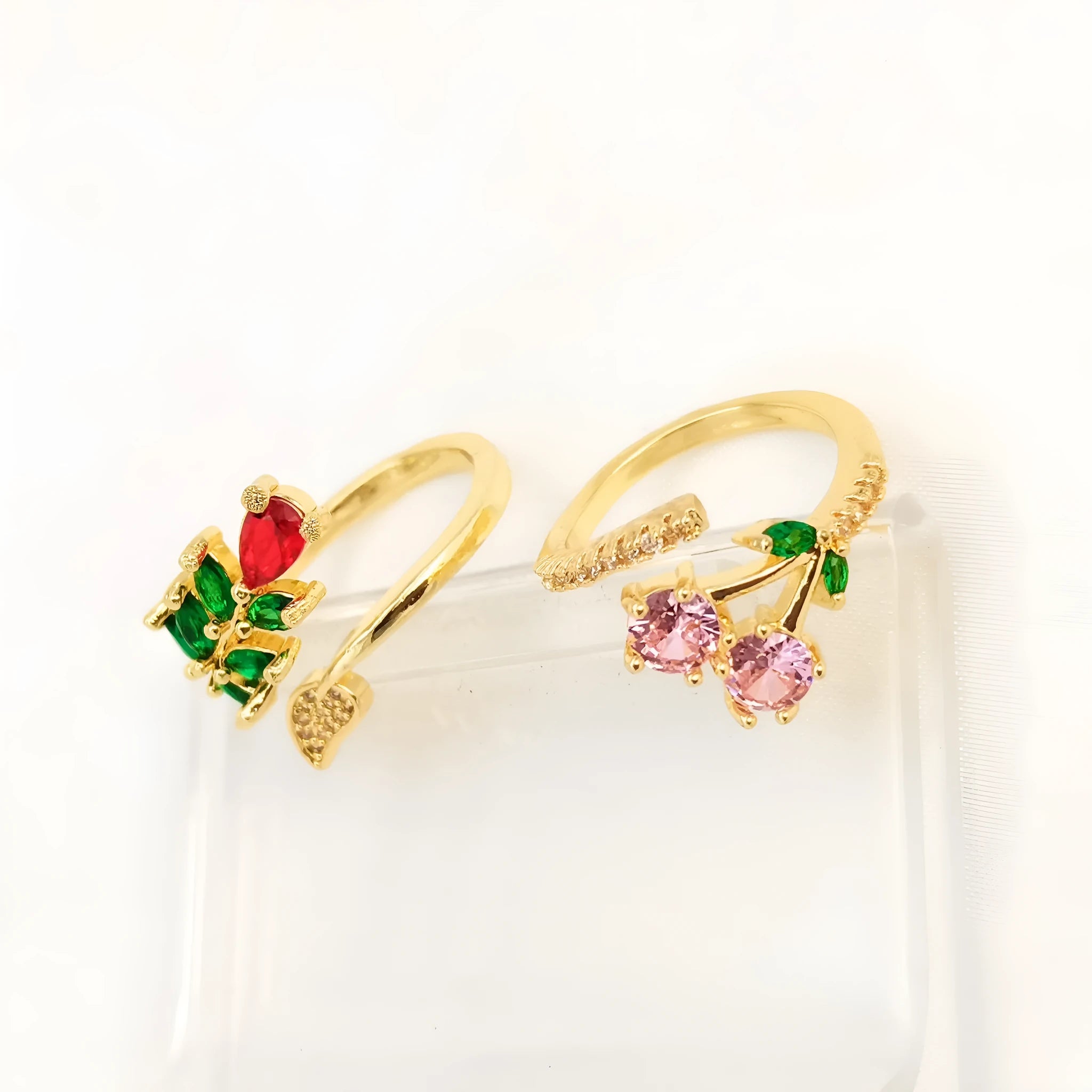 Copper geometric open ring with gold plating showing leaf pattern or pink colour option