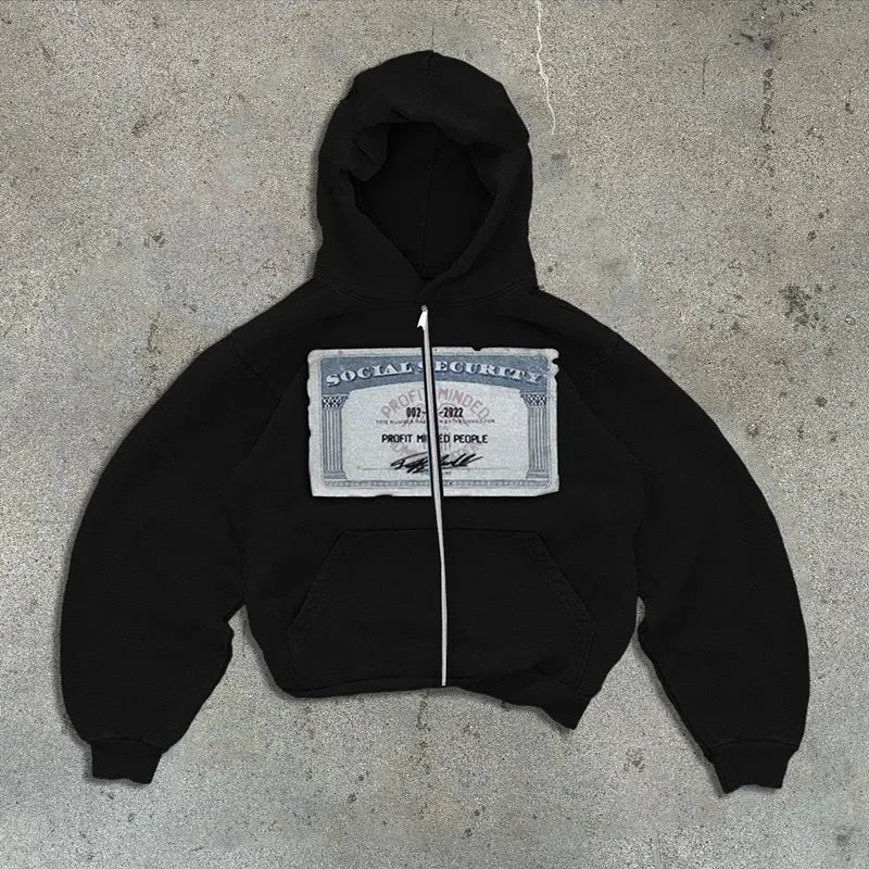 Unisex loose fit hoodie jacket with front letter pattern design in black, grey, or pink colours