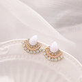 Women's sterling silver retro fan-shaped needle opal rhinestone earrings