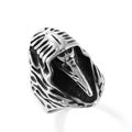 Stainless steel punk ring with a detailed crow animal motif and geometric shape in colour MR166.