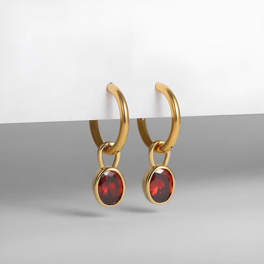 Women's retro simple oval zircon earrings in copper with six colour options displayed