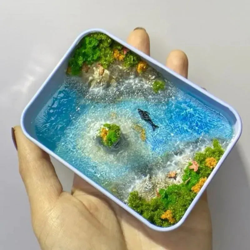 DIY iron wire marine landscape handmade model ornament on bamboo base for aquarium decoration