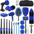 26-piece car cleaning brush kit with various PP bristle brushes for tyre and interior detailing