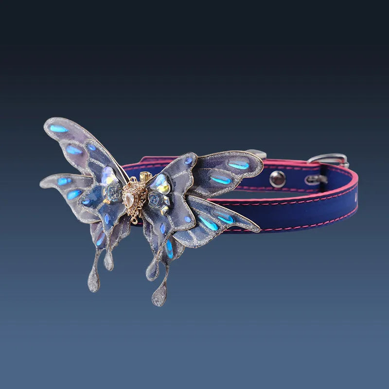 Purple temperature change butterfly collar with rhinestone decoration and alloy chain