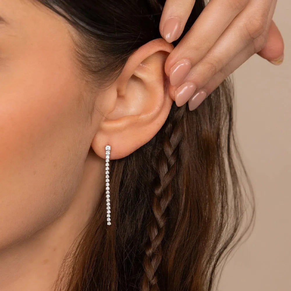 Geometric line zircon drop earrings in stainless steel with gold or steel colour options