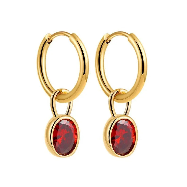 Women's retro simple oval zircon earrings in copper with six colour options displayed