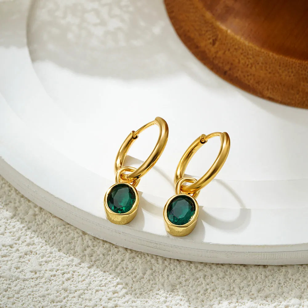Women's retro simple oval zircon earrings in copper with six colour options displayed